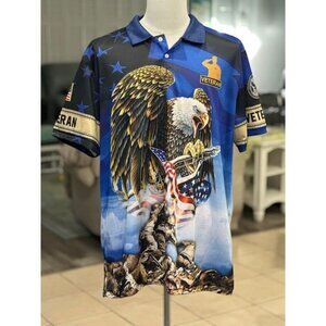 Mens American Veterans Jersey Shirt with amazing artwork. Size XL US Flag Bald E